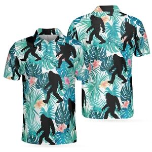 PF Personality Bigfoot Tropical Floral Men's Polo Golf Shirt XL Green AN2055